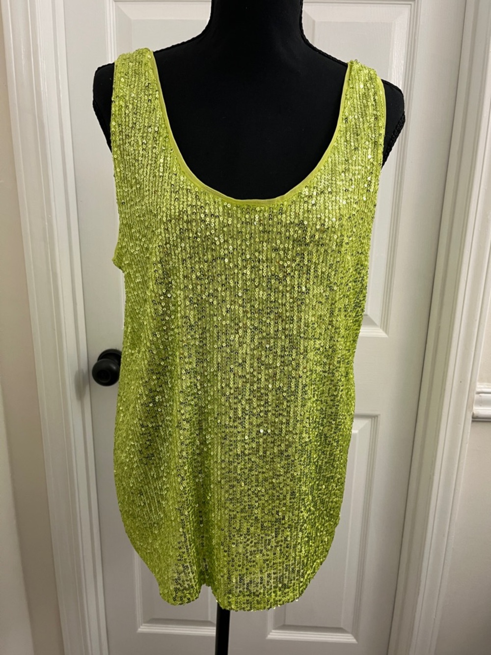 Anne Klein Lime Sequin Open Cardigan w/ Matching Tank - Picture 3 of 9